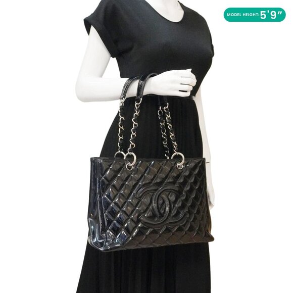 Chanel  Grand Shopping Patent Quilted Leather GST Tote Bag Black - Picture 2 of 15